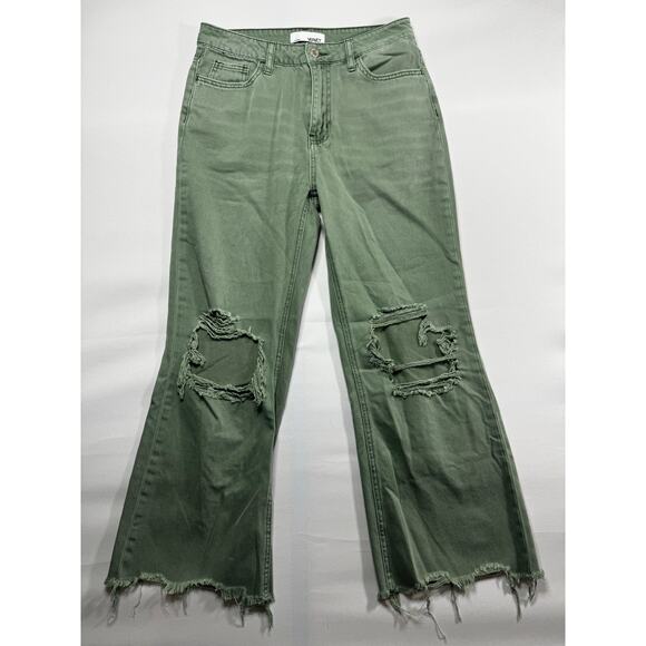 Vervet Los Angeles Women's Distressed Straight Crop Green Jeans - Sz 26 (28x25) - Picture 1 of 4
